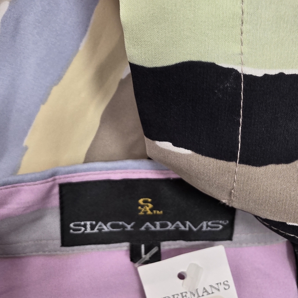 Stacy Adams Multicolor Striped Casual Button Down Shirt Silk - Picture 9 of 9